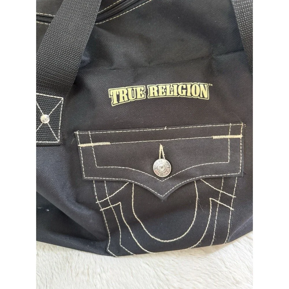 True Religion Bag Horseshoe Lightweight Duffel Carry On Zip Up Black Nylon